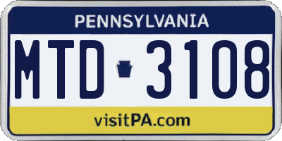 PA license plate MTD3108