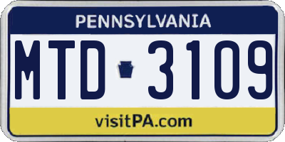 PA license plate MTD3109