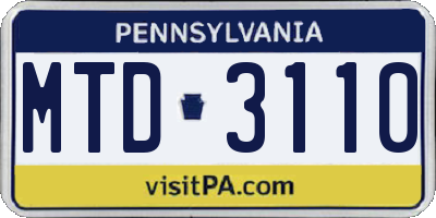 PA license plate MTD3110