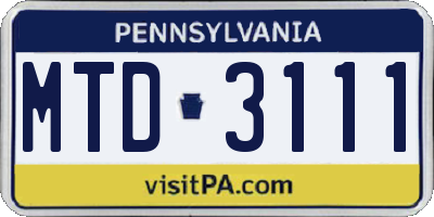 PA license plate MTD3111