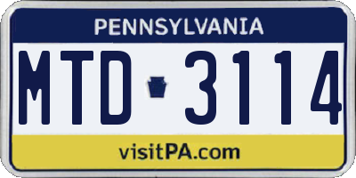 PA license plate MTD3114