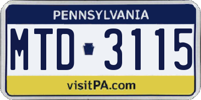 PA license plate MTD3115