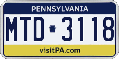 PA license plate MTD3118
