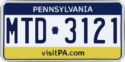 PA license plate MTD3121