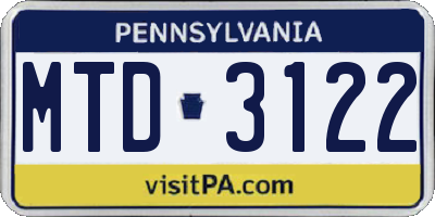 PA license plate MTD3122