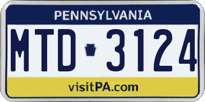PA license plate MTD3124