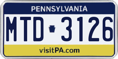 PA license plate MTD3126