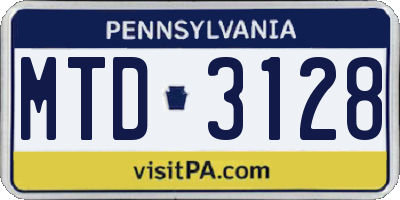 PA license plate MTD3128