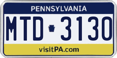 PA license plate MTD3130