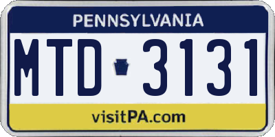 PA license plate MTD3131
