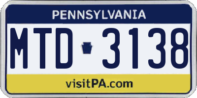 PA license plate MTD3138