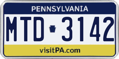 PA license plate MTD3142