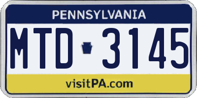 PA license plate MTD3145