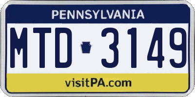 PA license plate MTD3149