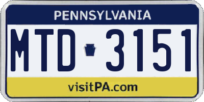 PA license plate MTD3151