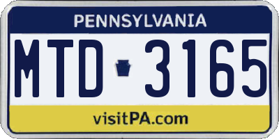PA license plate MTD3165
