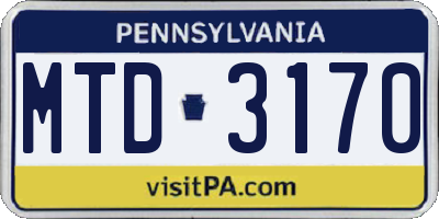 PA license plate MTD3170