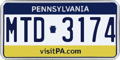 PA license plate MTD3174