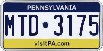 PA license plate MTD3175