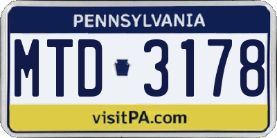 PA license plate MTD3178