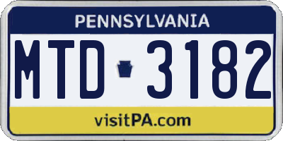 PA license plate MTD3182