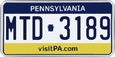 PA license plate MTD3189