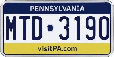 PA license plate MTD3190