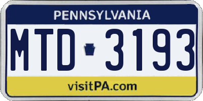 PA license plate MTD3193
