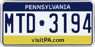 PA license plate MTD3194