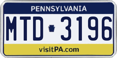 PA license plate MTD3196