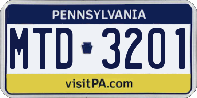 PA license plate MTD3201