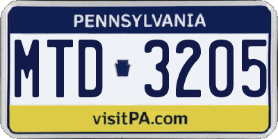 PA license plate MTD3205