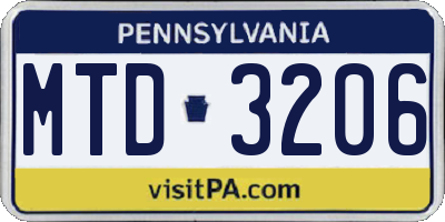PA license plate MTD3206