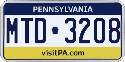 PA license plate MTD3208