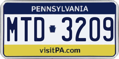 PA license plate MTD3209