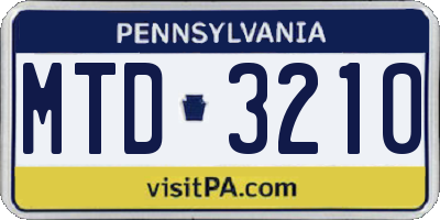 PA license plate MTD3210
