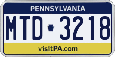PA license plate MTD3218