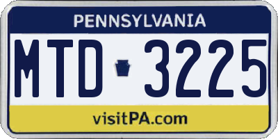 PA license plate MTD3225
