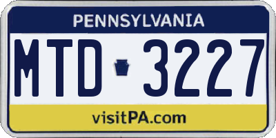 PA license plate MTD3227