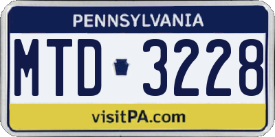 PA license plate MTD3228