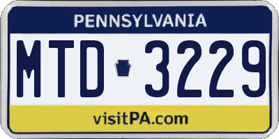 PA license plate MTD3229