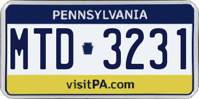 PA license plate MTD3231