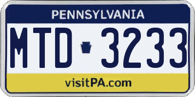 PA license plate MTD3233