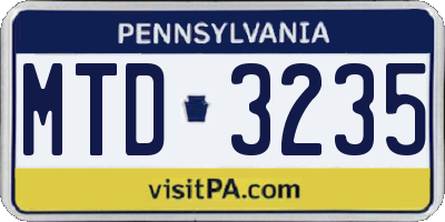 PA license plate MTD3235