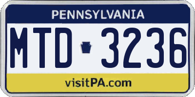 PA license plate MTD3236
