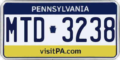 PA license plate MTD3238