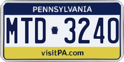 PA license plate MTD3240