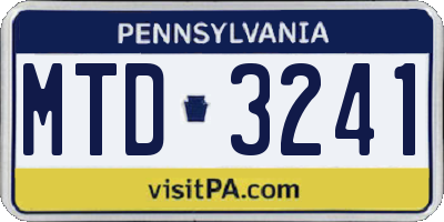 PA license plate MTD3241