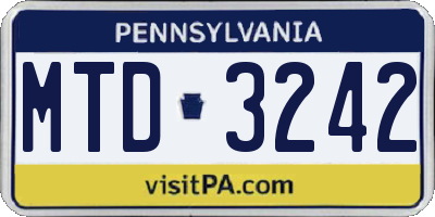 PA license plate MTD3242