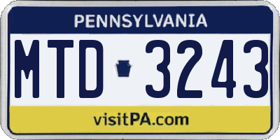 PA license plate MTD3243